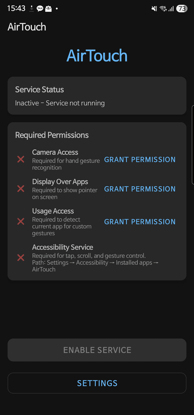AirTouch main screen